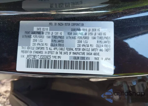 2018 Mazda Cx-9 Signature from USA, damaged, VIN JM3TCBEY7J0222803